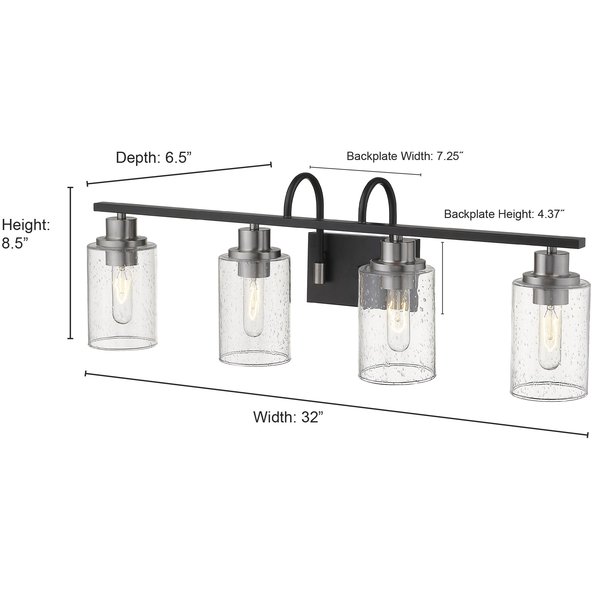 Clifton 4 Light 33.25 inch Matte Black/Brushed Nickel Vanity Light Wall Light